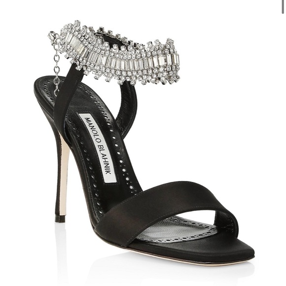 Manolo Blahnik Parinasan 105 Embellished Sandals Heels in Black Size 38 - Picture 2 of 8